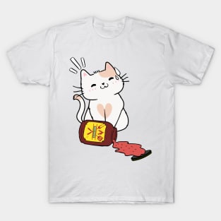 Funny Persian Cat Spills a jar of BBQ Sauce T-Shirt